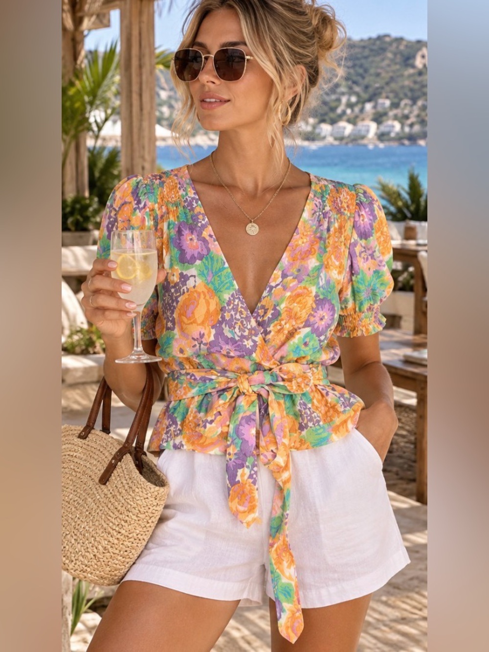 Faithfull The Brand La Colle Floral Wrap Top XS 100% Rayon NWT